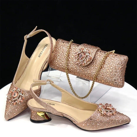 Venus Chan Royal Blue Sandals for Women 2024 Luxury Wedding Pumps Med Heels strass Design Party Shoes and Bags Set