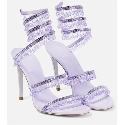 Sandali Crystal Wrap da Donna Estivi 2026, Scarpe da Sposa con Tacco Alto, Scarpe da Festa, Sandali con Cinturino alla Caviglia, Scarpe Designer con Tacco a Spillo