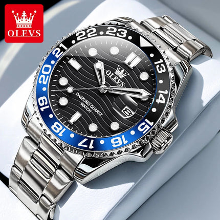OLEVS Orologi da uomo Trend Luxury Cinturino in acciaio pregiato Grande data Orologio da polso al quarzo di marca originale per uomo Impermeabile luminoso 5885 Nuovo platinumshop