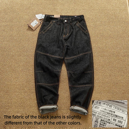 Retro heavy simple cargo pants men's loose straight leg casual pants pure cotton twill woven 3D vertical cut cone pants