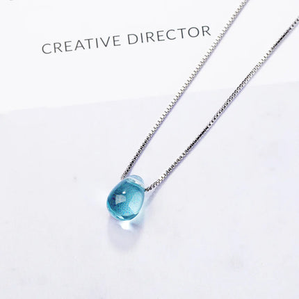 New in 925 Sterling Silver Blue Lucky Crystal Pendants Necklaces For Women Fashion Luxury Designer Jewelry  GaaBou PlatiNum
