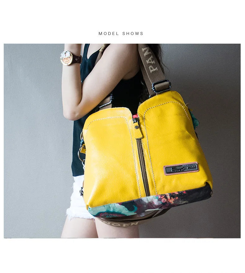 2025 New Genuine Leather With Canvas Women Handbags Luxury Fashion Crossbody Bag Printing Shoulder Portable Slung Bags