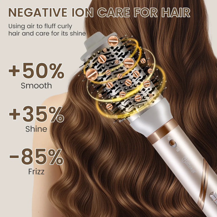 Hatteker 4-in-1 EU Hair Styling Tool Foldable Hair Dryer Curling Wand Brush with Negative Ion Care