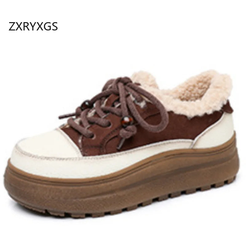ZXRYXGS 2025 Top Layer Cowhide Women's Winter Sneakers Warm Shoes Platform Increase Shoes Casual Sneakers Snow Shoes Large Size