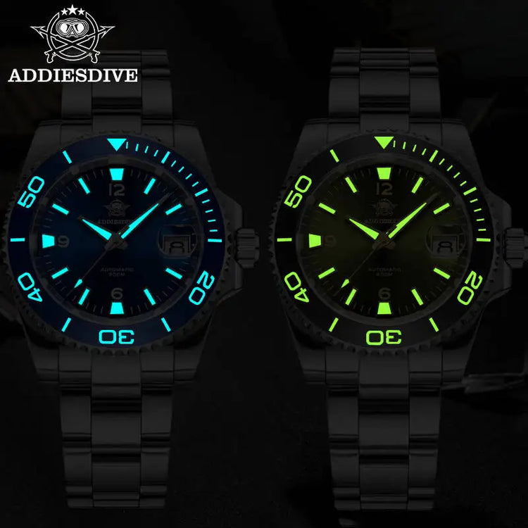 ADDIESDIVE Men Fashion Diving Mechanical Watch, Sapphire Crystal 20Bar Ceramic Bezel Super Luminous Stainless Steel Personalized