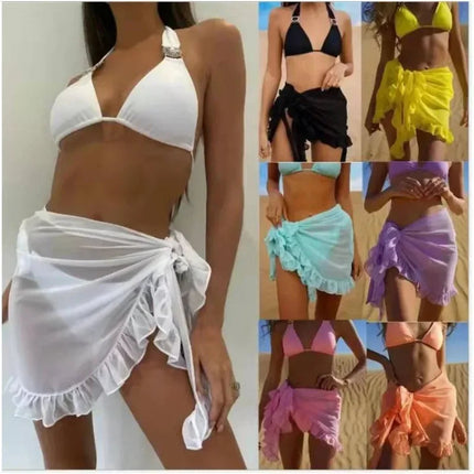 Costumi da bagno Avvolge Bikini Cover Up Abito con nappe Bikini Estate Maglia Mini gonna con volant per le donne Gonna da bagno caramelle Costume da bagno per ragazze platinumshop