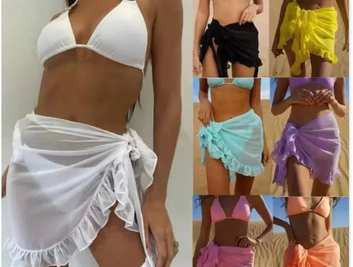 Costumi da bagno Avvolge Bikini Cover Up Abito con nappe Bikini Estate Maglia Mini gonna con volant per le donne Gonna da bagno caramelle Costume da bagno per ragazze platinumshop