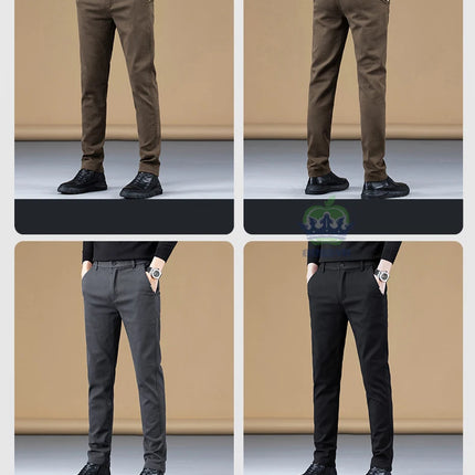 Autumn Winter Cotton Fabric Stretch Casual Pants Men Slim Fit Grey Black Korea Work Classic Brown Cargo Trousers Male 28-38