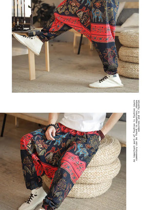 Pantaloni Harem da Uomo 2026 Stile Retrò con Stampa, Pantaloni Jogger Larghi e Comodi con Cavallo Ribassato, Stile Nepal Oversize, Pantaloni Casual da Uomo con Cavallo Ribassato