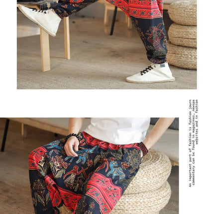 Pantaloni Harem da Uomo 2026 Stile Retrò con Stampa, Pantaloni Jogger Larghi e Comodi con Cavallo Ribassato, Stile Nepal Oversize, Pantaloni Casual da Uomo con Cavallo Ribassato