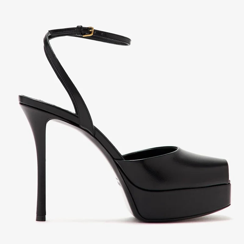 Platform Peep Toe Satin Slingback Pumps Sexy Square Toe Thin Heel Ankle Strap New Arrivals Fashion Women Modern Shoes