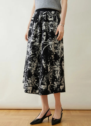 New 100% Pure Cashmere Half Skirt Women's Autumn Winter Mid-calf Knitted Full Skirt A-line High Waist Dress Retro Chinese Style PlatiNum