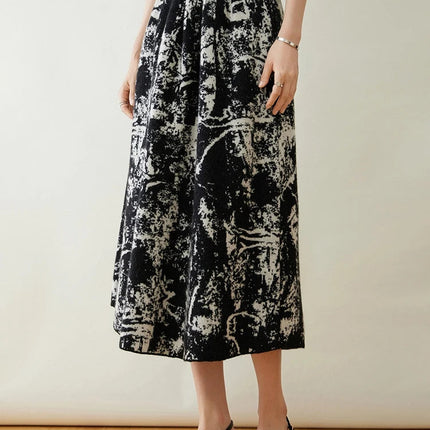 New 100% Pure Cashmere Half Skirt Women's Autumn Winter Mid-calf Knitted Full Skirt A-line High Waist Dress Retro Chinese Style PlatiNum