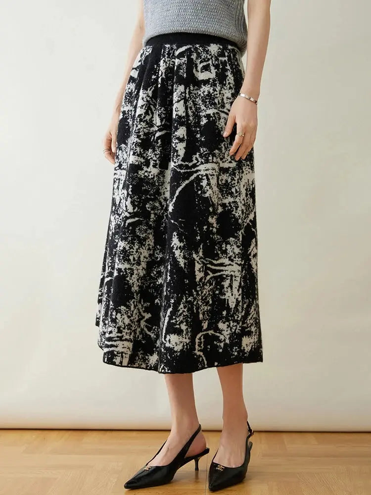 New 100% Pure Cashmere Half Skirt Women's Autumn Winter Mid-calf Knitted Full Skirt A-line High Waist Dress Retro Chinese Style PlatiNum