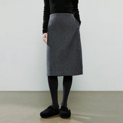 TOYOUTH Women Midi Skirts 2025 Winter NewAsymmetric Dark Gray Speckled Wool Blend Office Pencil Midi Skirt PlatiNum