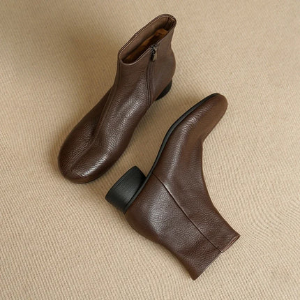 Women's Shoes Sheepskin Round Toe Side Zip 2027 Autumn Ankle Boots 4.5cm Thick Med Heel High Quality Soft Casual Short Booties