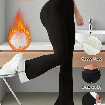 1 pair of women's warm wool lined flared pants, winter windproof leggings, cold weather outdoor cycling pants PlatiNum