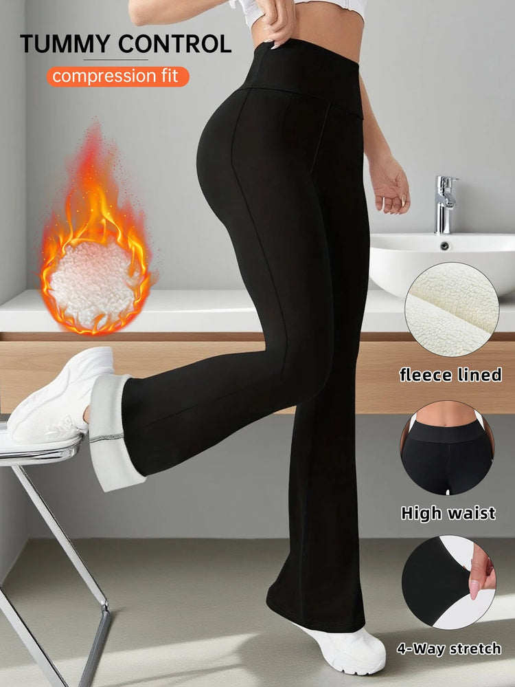 1 pair of women's warm wool lined flared pants, winter windproof leggings, cold weather outdoor cycling pants PlatiNum