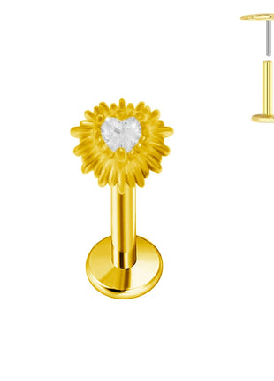 ASTM F136 G23 Orecchino a forma di cuore in titanio 16G 18G 20G Piercing senza filettatura Farfalla Push in Lip Stud Daith Labret Conch platinumshop