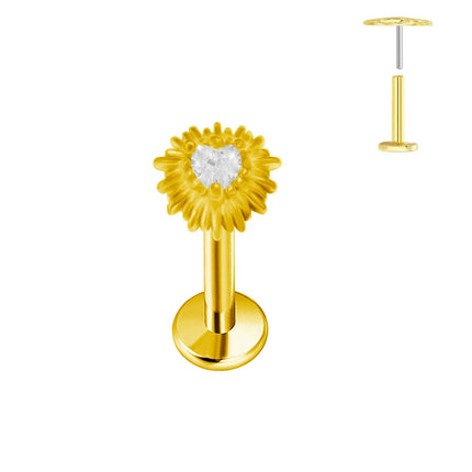 ASTM F136 G23 Orecchino a forma di cuore in titanio 16G 18G 20G Piercing senza filettatura Farfalla Push in Lip Stud Daith Labret Conch platinumshop