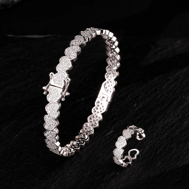 Set di Bracciale e Anello ZAKOL Hip Hop con Charm a Cuore in Zirconia Cubica per Uomo e Donna, Regalo di San Valentino per Coppie platinumshop