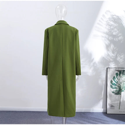Elegant Women's Woolen Overcoat Solid Lapel Double Breasted Full Sleeve Long Coat 2026 Autumn Winter Fashion Lady Outwear