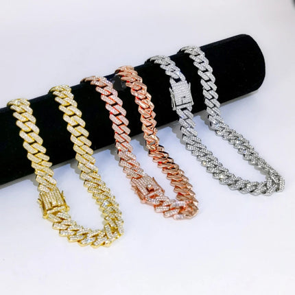 Fashion Men Cuban Link Iced Out Necklace 14MM width Rhinestones Chain Rapper CZ Cuban Chain Necklace Hip Hop Birthday Jewelry PlatiNum