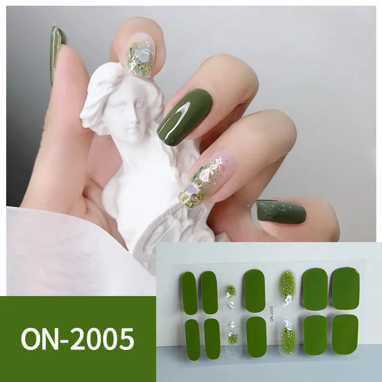 14Tips 3D Flowers Gradient Color Adhesive UV Gel Nail Stickers Fashionable Marble Pattern Nail Wraps DIY Manicure Arts Decals