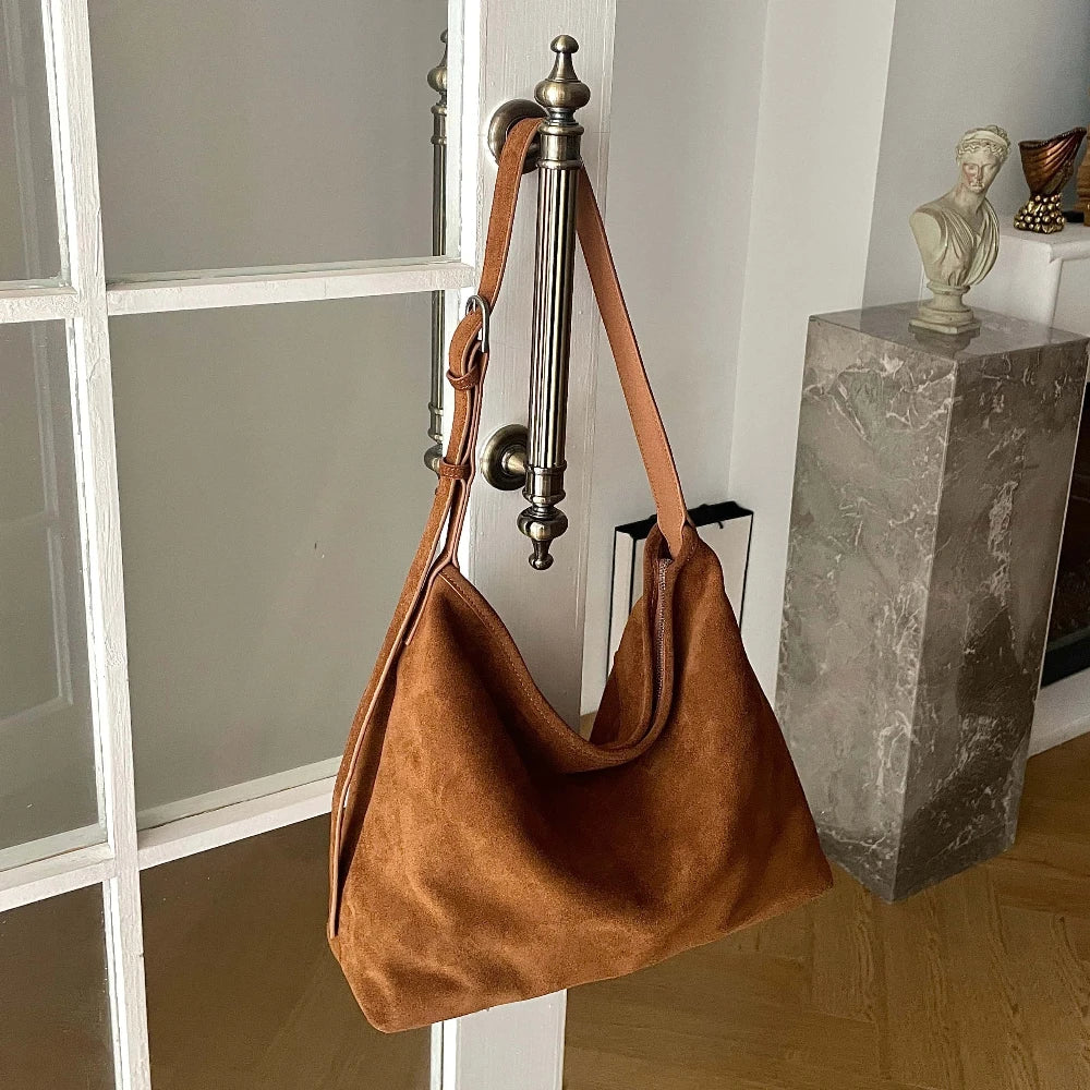 Motingsome Natural Soft Suede Woman Bags Large Capacity Handbag Big Underarm Messenger Bag Shoulder Purse Casual Tote 2025 New