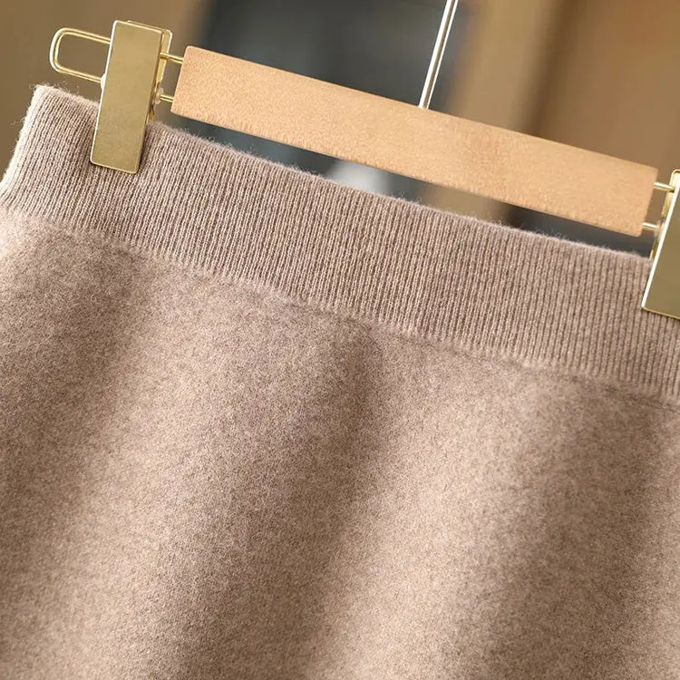 Autumn Winter Women Wool Skirt Elastic Waist Mini Slim Fit Cashmere Skirts 100% Merino Wool Knitted Office Lady Above Knee Dress PlatiNum