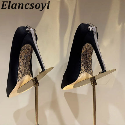 Vendita calda Scarpe da banchetto Décolleté da donna Scarpe eleganti con tacco alto in metallo Scarpe da ballo in pelle nera Scarpe da festa sexy autunnali per donna platinumshop