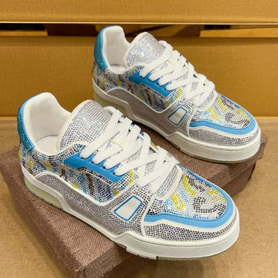 Men Diamonds Crystal Patchwork Suede Genuine Leather Shoes Lace Up Round Toe Thick Bottom Casual Shoes Height Increase Platform