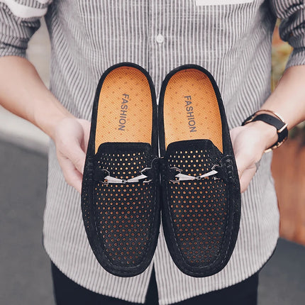 Nuove Ciabatte da Uomo alla Moda in Vera Pelle, Scarpe Casual Traspiranti con Design Traforato, Comode Slip-on per Guida, Mocassini da Uomo