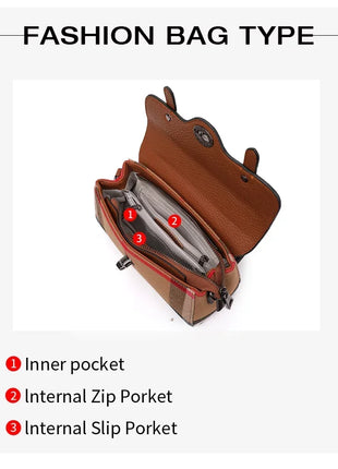 Borsa Mini Boston a Righe e Quadri in Tessuto con Finiture in Ecopelle, Chiusura a Giro e Torsione, Design con Patta, Borsa a Mano da Donna, a Tracolla, Portamonete