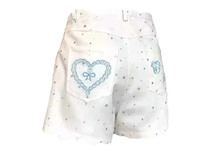 Summer Women Korean Korean Jeans Shorts Embroidery Cute Core Kpop Abi Japanese Y2K 2000s Denim Hot Pants Tide High Street New PlatiNum