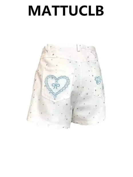 Summer Women Korean Korean Jeans Shorts Embroidery Cute Core Kpop Abi Japanese Y2K 2000s Denim Hot Pants Tide High Street New PlatiNum