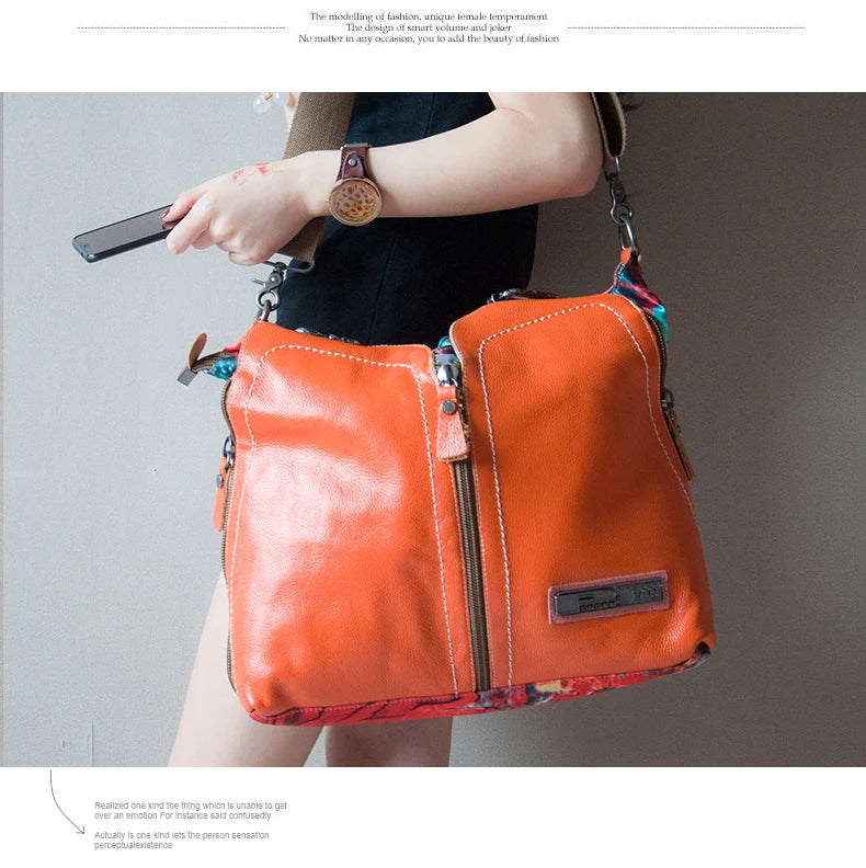2025 New Genuine Leather With Canvas Women Handbags Luxury Fashion Crossbody Bag Printing Shoulder Portable Slung Bags