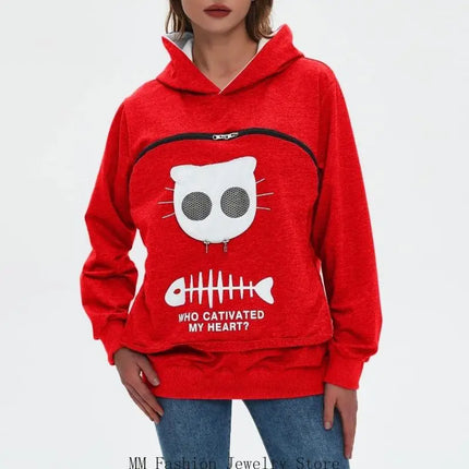 Cartoon Cats Dog Sweatshirt Women's Fit Including Pet Window And Breathable Mesh For Comfortable Carrying D0UB