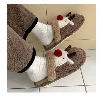 Winter Christmas Women Home Slippers Men Indoor Soft Non-slip Sandals Couples Warm Plush Flat Slides Adults Unisex Lovely Shoes