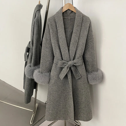 High End Double-sided Wool Strapping Real Wool Fur Coat Women's Removable Cuffs Fox Fur Temperament Cashmere Short Jacket