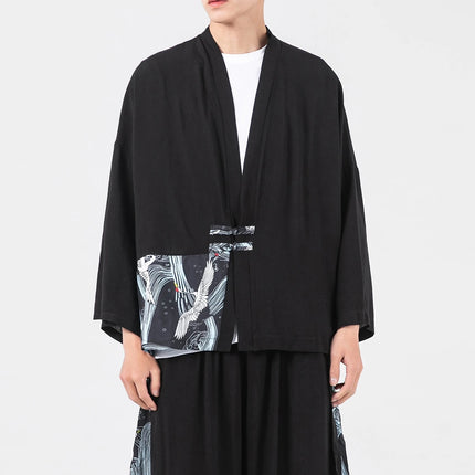 Camicia da uomo in cotone e lino samurai giapponese, camicie da uomo casual tradizionali retrò larghe, abbigliamento traspirante, confortevole ed elegante
