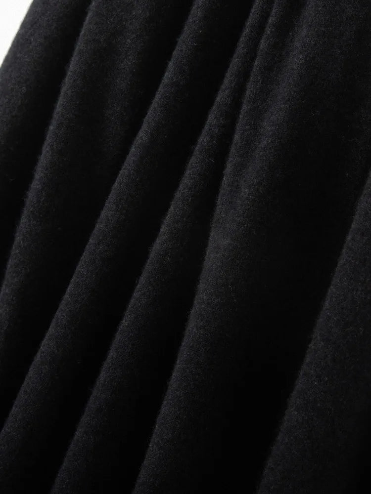 Classic Autumn Winter Wave Skirt 100% Cashmere Skirt Women A-Line Skirt Female Double Elastic Waist Pocket Warm Knit Long Dress PlatiNum