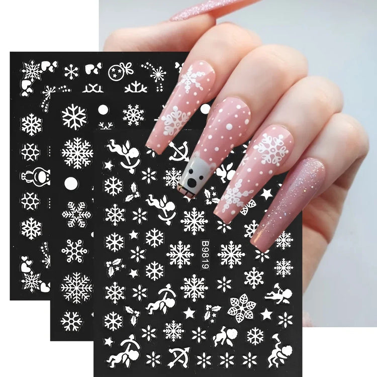 30Pcs Christmas 3D Nail Art Stickers Decals Self‑Adhesive Cartoon Snowflake Snowman Nail Art Supplies for Women Manicure Decorations