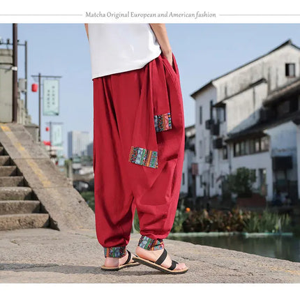 Pantaloni Larghi da Uomo Stile Cinese Retrò 2026, Taglie Forti, di Tendenza, Moda High Street, in Cotone e Lino, Leggings Uomo