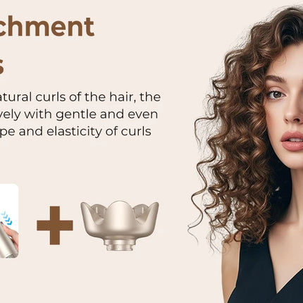 UKLISS 643 Champagne Color 8-in-1 Hot Air Styler Set, Detachable Multi Functional Hair Styling Tool, Hair Dryer, Curling Wand, Straightening Brush & Flat Iron All in One, Foldable Rotatable Auto Curler for Quick Drying, Smoot