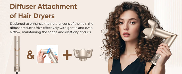 UKLISS 643 Champagne Color 8-in-1 Hot Air Styler Set, Detachable Multi Functional Hair Styling Tool, Hair Dryer, Curling Wand, Straightening Brush & Flat Iron All in One, Foldable Rotatable Auto Curler for Quick Drying, Smoot