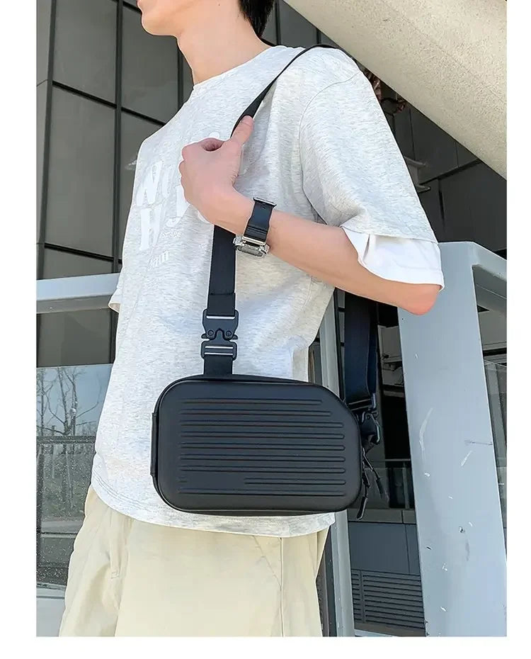 Borsa a tracolla rigida nera, leggera e portatile, per adulti, ideale per il trasporto quotidiano, lo shopping, le brevi camminate all'aperto e l'uso quotidiano.