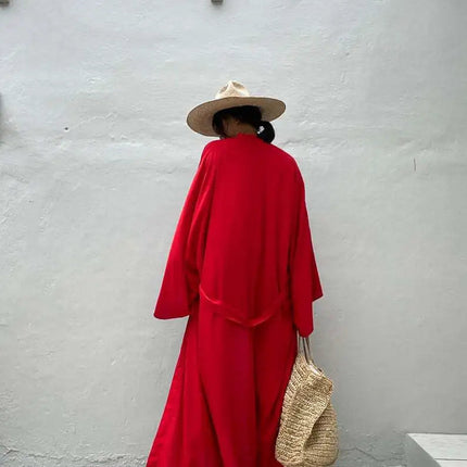 Solid Beach Cover Up Women Self Belted Wrap Kimono Dress Costume da bagno 2025 New Robe Summer Beachwear Fornitura in fabbrica platinumshop