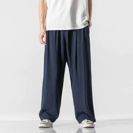 Pantaloni da uomo in cotone e lino, comodi, traspiranti, con elastico in vita, pantaloni da uomo in tinta unita, casual, stile Harajuku, pantaloni larghi a gamba dritta