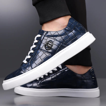 Popular crocodile pattern men's thick soled casual board shoes, trendy, breathable high-end, business plus size shoes (38-48)